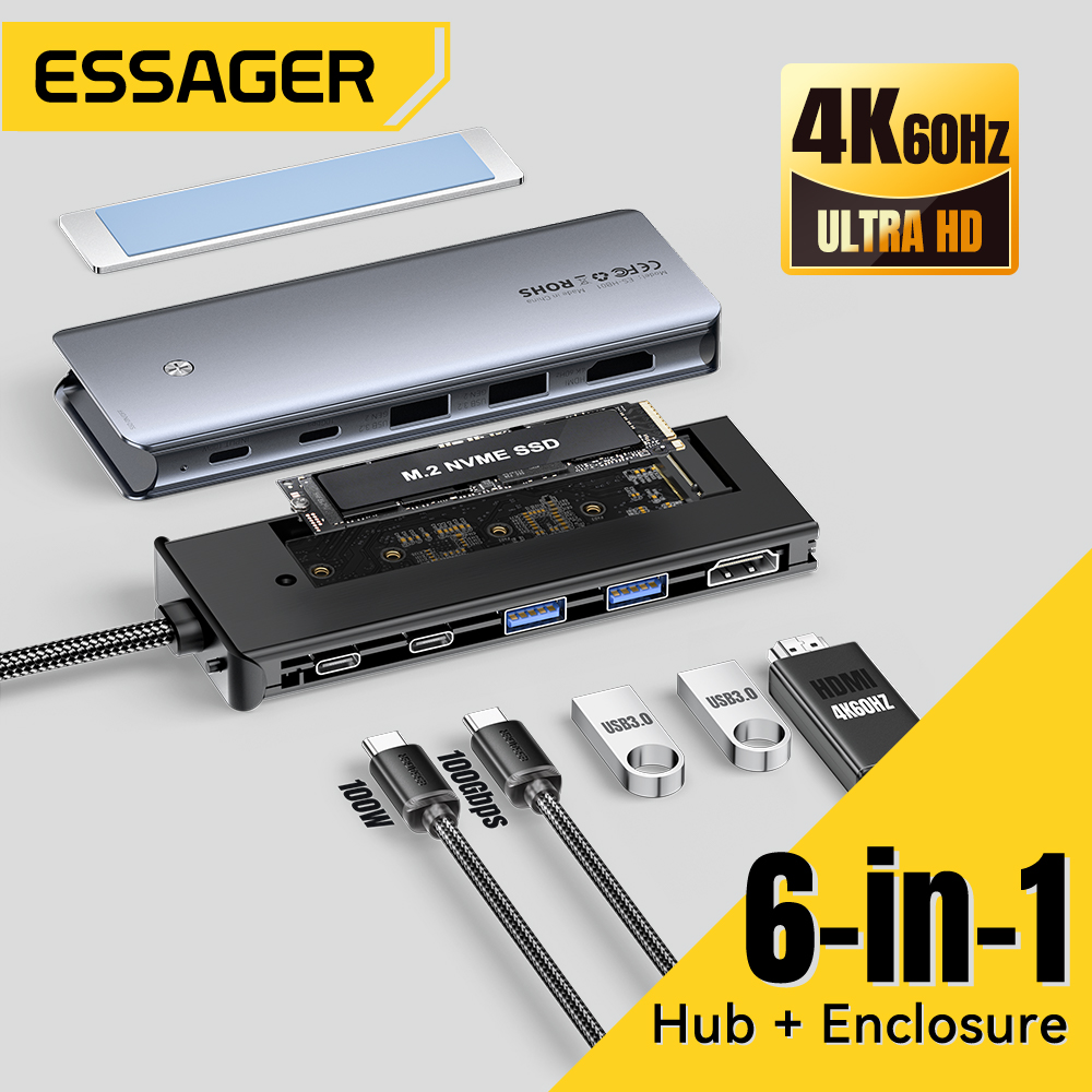 Usb C Docking Hub - Essager USB C Hub con carcasa